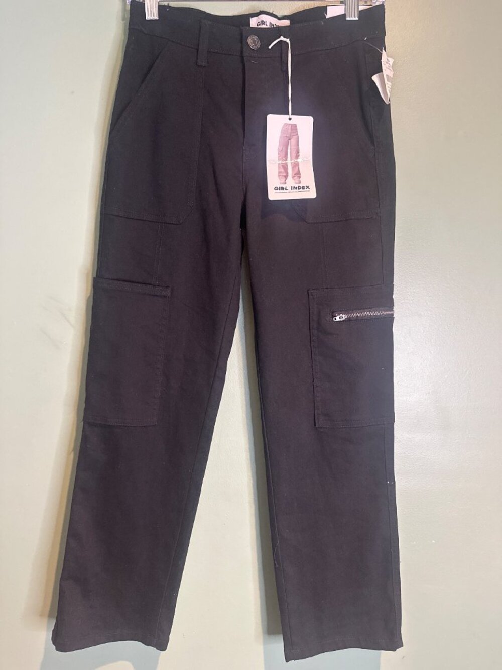 Girl Index Juniors Size 7 Black Utility Cargo Pants Stretch NWT Back to School